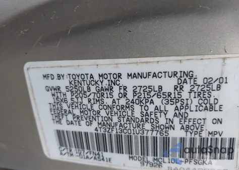 2001 Toyota Sienna Le from USA, damaged, VIN 4T3ZF13C01U377765